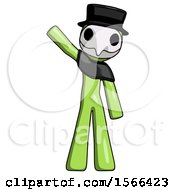 Poster, Art Print Of Green Plague Doctor Man Waving Emphatically With Right Arm