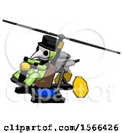 Poster, Art Print Of Green Plague Doctor Man Flying In Gyrocopter Front Side Angle Top View