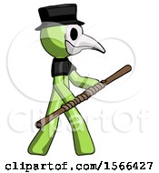 Poster, Art Print Of Green Plague Doctor Man Holding Bo Staff In Sideways Defense Pose