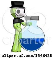Poster, Art Print Of Green Plague Doctor Man Standing Beside Large Round Flask Or Beaker
