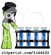 Poster, Art Print Of Green Plague Doctor Man Using Test Tubes Or Vials On Rack