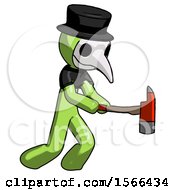 Poster, Art Print Of Green Plague Doctor Man With Ax Hitting Striking Or Chopping