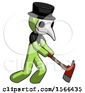 Poster, Art Print Of Green Plague Doctor Man Striking With A Red Firefighters Ax