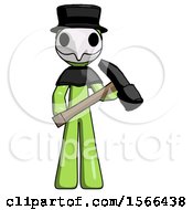 Poster, Art Print Of Green Plague Doctor Man Holding Hammer Ready To Work