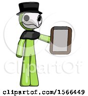 Poster, Art Print Of Green Plague Doctor Man Showing Clipboard To Viewer