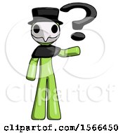 Poster, Art Print Of Green Plague Doctor Man Holding Question Mark To Right