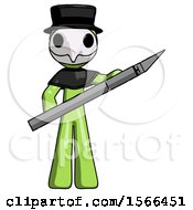Green Plague Doctor Man Holding Large Scalpel