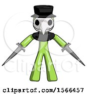Poster, Art Print Of Green Plague Doctor Man Two Sword Defense Pose