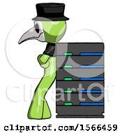 Poster, Art Print Of Green Plague Doctor Man Resting Against Server Rack