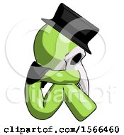 Poster, Art Print Of Green Plague Doctor Man Sitting With Head Down Facing Sideways Right