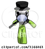 Poster, Art Print Of Green Plague Doctor Man Looking Down Through Magnifying Glass