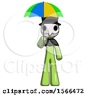 Green Plague Doctor Man Holding Umbrella Rainbow Colored