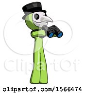 Green Plague Doctor Man Holding Binoculars Ready To Look Right