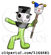 Poster, Art Print Of Green Plague Doctor Man Holding Jester Staff Posing Charismatically