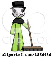 Poster, Art Print Of Green Plague Doctor Man Standing With Industrial Broom