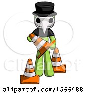 Poster, Art Print Of Green Plague Doctor Man Holding A Traffic Cone