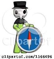 Poster, Art Print Of Green Plague Doctor Man Standing Beside Large Compass