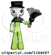 Poster, Art Print Of Green Plague Doctor Man Holding Feather Duster Facing Forward