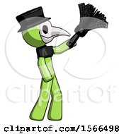 Poster, Art Print Of Green Plague Doctor Man Dusting With Feather Duster Upwards