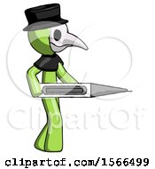 Poster, Art Print Of Green Plague Doctor Man Walking With Large Thermometer