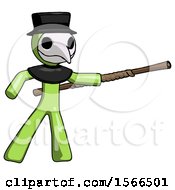 Green Plague Doctor Man Bo Staff Pointing Right Kung Fu Pose