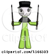Poster, Art Print Of Green Plague Doctor Man Posing With Two Ninja Sword Katanas Up