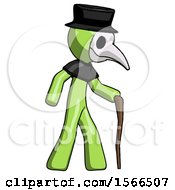 Poster, Art Print Of Green Plague Doctor Man Walking With Hiking Stick