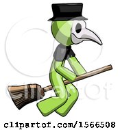 Poster, Art Print Of Green Plague Doctor Man Flying On Broom