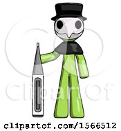 Poster, Art Print Of Green Plague Doctor Man Standing With Large Thermometer