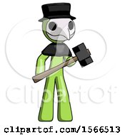 Poster, Art Print Of Green Plague Doctor Man With Sledgehammer Standing Ready To Work Or Defend