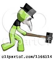 Poster, Art Print Of Green Plague Doctor Man Hitting With Sledgehammer Or Smashing Something