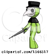 Poster, Art Print Of Green Plague Doctor Man With Sword Walking Confidently