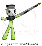 Poster, Art Print Of Green Plague Doctor Man Pen Is Mightier Than The Sword Calligraphy Pose