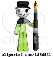 Poster, Art Print Of Green Plague Doctor Man Holding Giant Calligraphy Pen