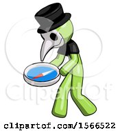 Poster, Art Print Of Green Plague Doctor Man Walking With Large Compass