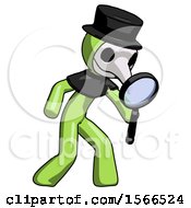 Poster, Art Print Of Green Plague Doctor Man Inspecting With Large Magnifying Glass Right