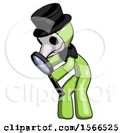 Green Plague Doctor Man Inspecting With Large Magnifying Glass Left