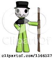 Poster, Art Print Of Green Plague Doctor Man Holding Staff Or Bo Staff