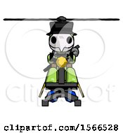 Green Plague Doctor Man Flying In Gyrocopter Front View