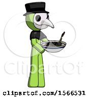 Poster, Art Print Of Green Plague Doctor Man Holding Noodles Offering To Viewer