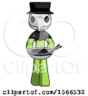 Poster, Art Print Of Green Plague Doctor Man Serving Or Presenting Noodles