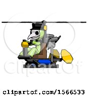 Green Plague Doctor Man Flying In Gyrocopter Front Side Angle View