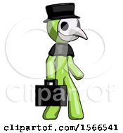 Green Plague Doctor Man Walking With Briefcase To The Right