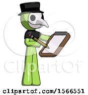 Poster, Art Print Of Green Plague Doctor Man Using Clipboard And Pencil