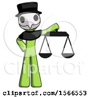 Poster, Art Print Of Green Plague Doctor Man Holding Scales Of Justice