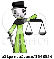 Poster, Art Print Of Green Plague Doctor Man Justice Concept With Scales And Sword Justicia Derived