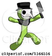 Poster, Art Print Of Green Plague Doctor Man Psycho Running With Meat Cleaver