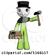 Poster, Art Print Of Green Plague Doctor Man Holding Tools And Toolchest Ready To Work