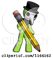 Poster, Art Print Of Green Plague Doctor Man Writing With Large Pencil