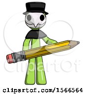 Poster, Art Print Of Green Plague Doctor Man Writer Or Blogger Holding Large Pencil